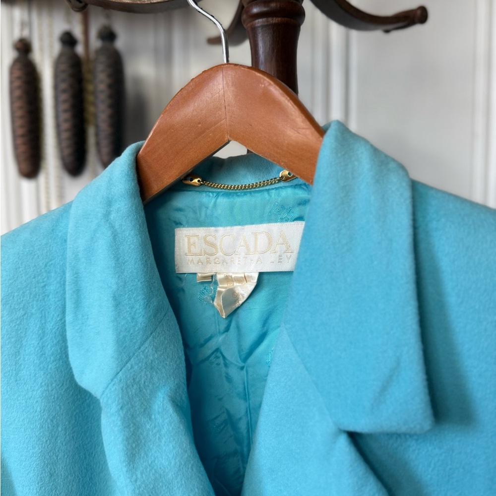 Escada Cashmere Wool Sky Blue Belted Trench Blazer - Picture 4 of 8